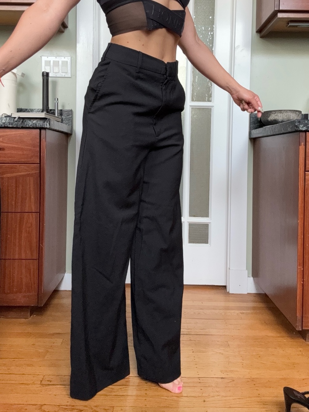 High-Waist Wide-Leg Pants - Black pure wool
